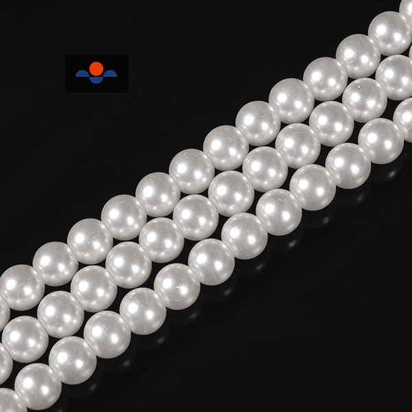 Bright White Glass Pearl Smooth Round Beads 3mm 4mm 6mm 8mm 10mm 12mm 15.5"Strnd