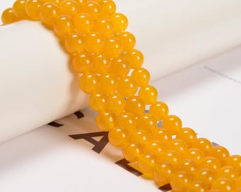 Dark Yellow Dyed Jade Smooth Round Beads 4mm 6mm 8mm 10mm 15.5&quot; Strand