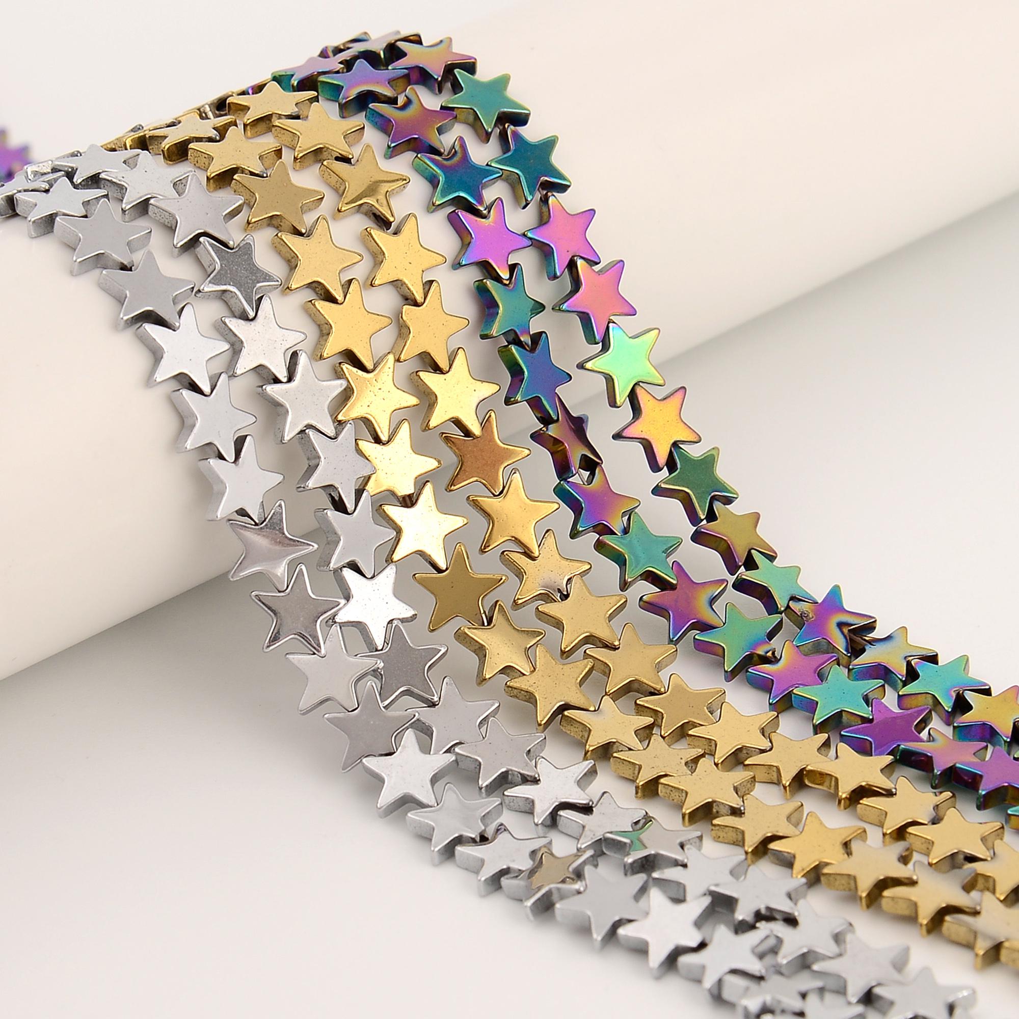 Gold Silver Rainbow Plated Hematite Five-pointed Star Beads Size 8mm 15.5'' Strd