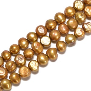 Gold Fresh Water Pearl Center Drill Nugget Beads Size 8-9mm 10-11mm 13.5'' Str