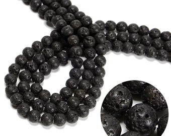 Natural Black Lava Rock Stone Round Beads 4mm 6mm 8mm 10mm 12mm 15.5&quot; Strand