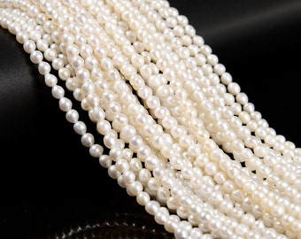 AAA High Quality Genuine White Pearl Off Round Beads 3-4mm 15'' Strand