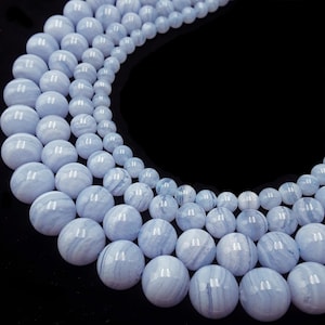 AAA Natural Blue Lace Agate Smooth Round Beads 4mm 6mm 8mm 10mm 12mm 15.5&quot; Strnd