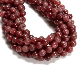 Natural Dark Red Strawberry Quartz Smooth Round Beads Size 6mm 8mm 15.5'' Strand