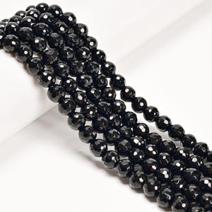 2.0mm Hole Black Onyx Faceted Round Beads 6mm 8mm 10mm 12mm 15.5&quot; Strand