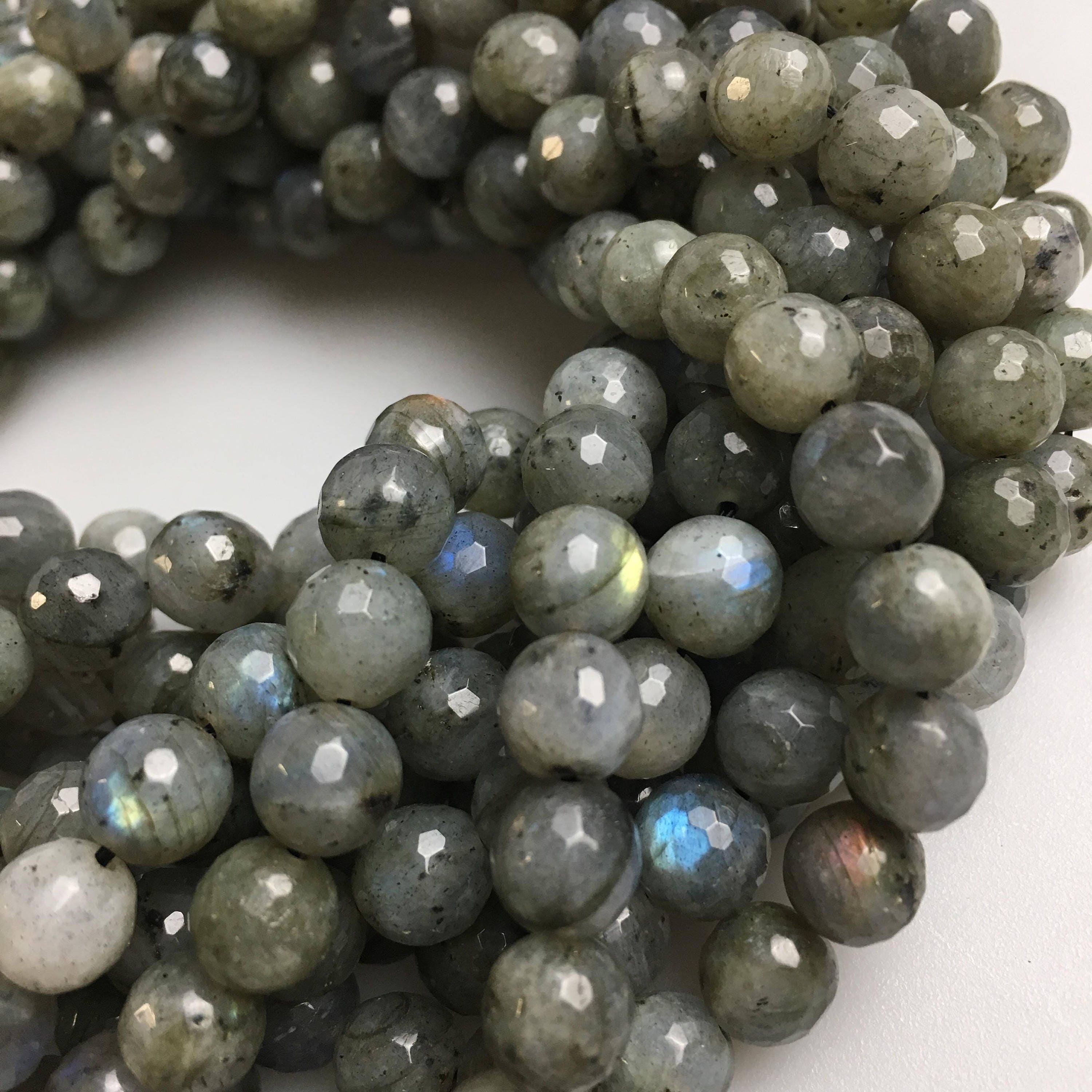 4MM LARVAKITE GEMSTONE GREY BLACK FACETED ROUND 4MM LOOSE BEADS 15.5/"