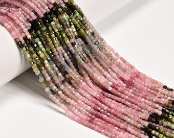 Gradient Multi Color Tourmaline Faceted Cube Beads Size 2mm 15.5'' Strand