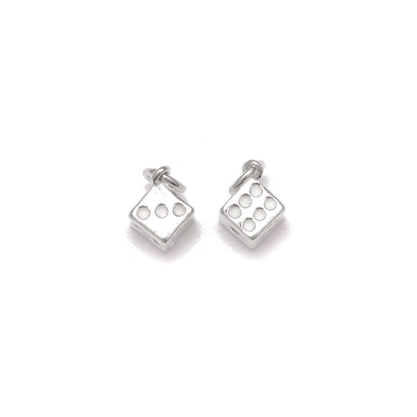 925 Sterling Silver Dice Charm Pendant Size 6mm 2pcs per Bag