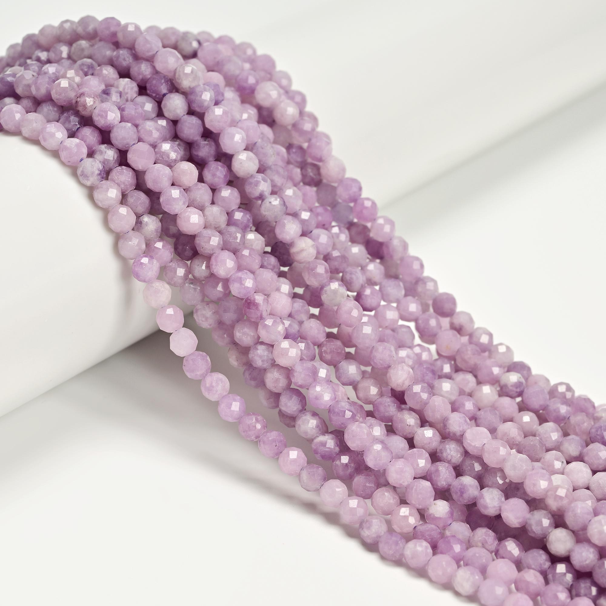 Natural Light Color Lepidolite Faceted Round Beads Size 4mm 15.5'' Strand
