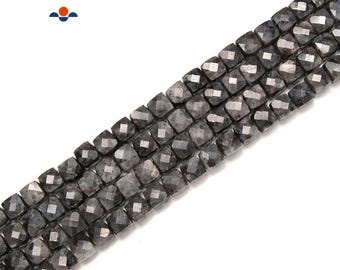 Natural Larvikite Labradorite Faceted Cube Beads Size 4-5mm 6-7mm 15.5" Strand