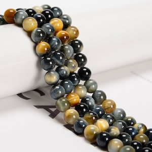 Golden Blue Tiger Eye Smooth Round Beads 4mm 6mm 8mm 10mm 12mm 15.5" Strand