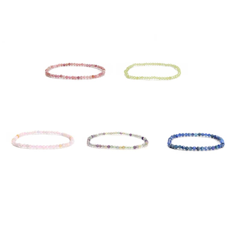 02-Natural Gemstone Faceted Round Beaded Elastic Bracelet 2mm 3mm 4mm 7.5'' Long image 9