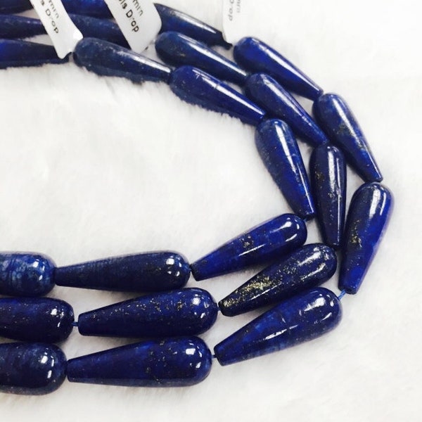 Lapis Lazuli Smooth Teardrop Beads Size 10x30mm 15.5" Strand