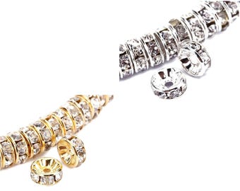 Clear Rhinestone Rondelle Spacers Gold/Silver 4mm 6mm 8mm 10mm 50pcs Per Bag