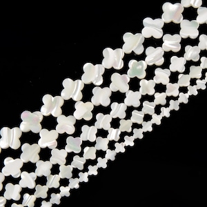 White Mother of Pearl MOP Shell Four Leaf Clover Beads 6mm to 16mm 15.5&#39;&#39; Strd