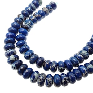 2.0mm Hole Dark Blue Sea Sediment Jasper Rondelle Beads 5x8mm 6x10mm 8&quot; Strand
