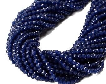 Sapphire Blue Color Dyed Jade Hard Faceted Round Beads Size 4mm 15.5'' Strand