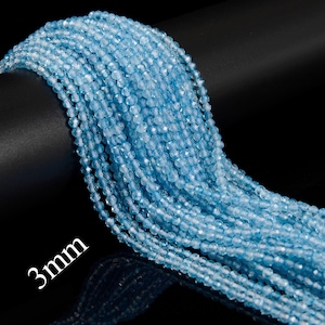 Natural Blue Topaz Faceted Round Beads Size 2mm 3mm 15.5&#39;&#39; Strand