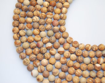 2.0mm Hole Picture Jasper Matte Round Beads 8mm 10mm 15.5" Strand