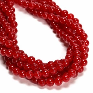 Red Dyed Jade Smooth Round Beads 4mm 6mm 8mm 10mm 15.5&quot; Strand