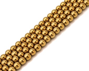 Gold Hematite Smooth Round Beads 2mm 3mm 4mm 6mm 8mm 10mm 12mm 15.5&quot; Strand