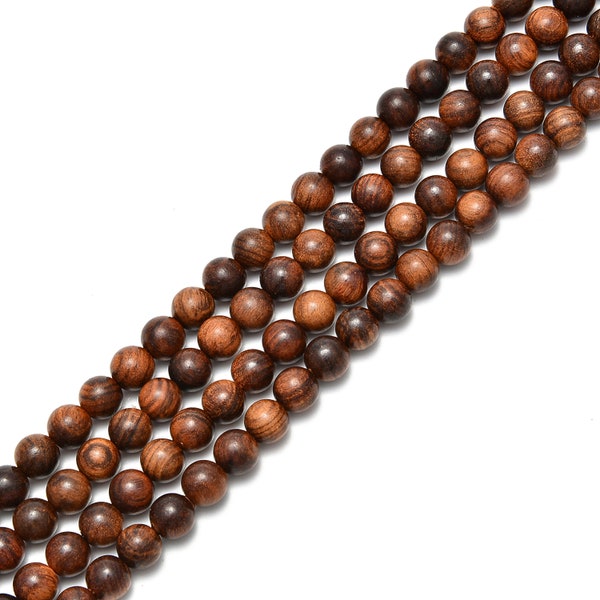 Dark Brown Tiger Skin Sandalwood Smooth Round Beads 6mm 8mm 10mm 12mm 15.5" Strd