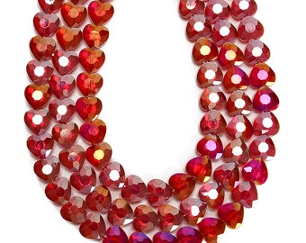 Red AB Crystal Glass Faceted Heart Beads Size 10mm 15.5'' Strand