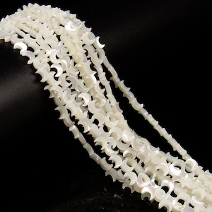 Iridescent White Mother of Pearl MOP Shell Moon Shape Beads 6mm 15.5" Strand