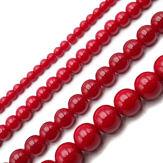 Red Glass Beads, 10mm Smooth Round