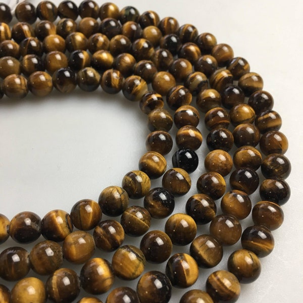 2.0mm Hole Yellow Tiger Eye Smooth Round Beads 6mm 8mm 10mm 15.5" Strand