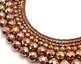 Copper Hematite Faceted Round Beads 2mm 3mm 4mm 6mm 8mm 10mm 12mm 15.5&quot; Strand