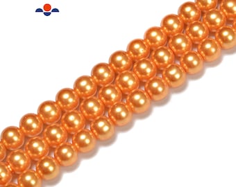 Golden Orange Glass Pearl Smooth Round Beads 6mm 8mm 10mm 12mm 15.5" Strand