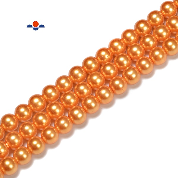 Golden Orange Glass Pearl Smooth Round Beads 6mm 8mm 10mm 12mm 15.5" Strand