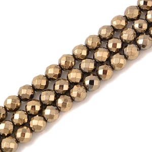 Titanium Hematite Pyrite Tone Faceted Round Beads Size 2mm - 10mm 15.5&#39;&#39; Strand