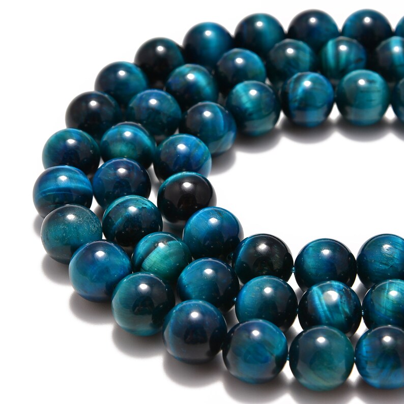 Blue Green Tiger Eye Smooth Round Beads 4mm 6mm 8mm 10mm 12mm 15.5 Strand