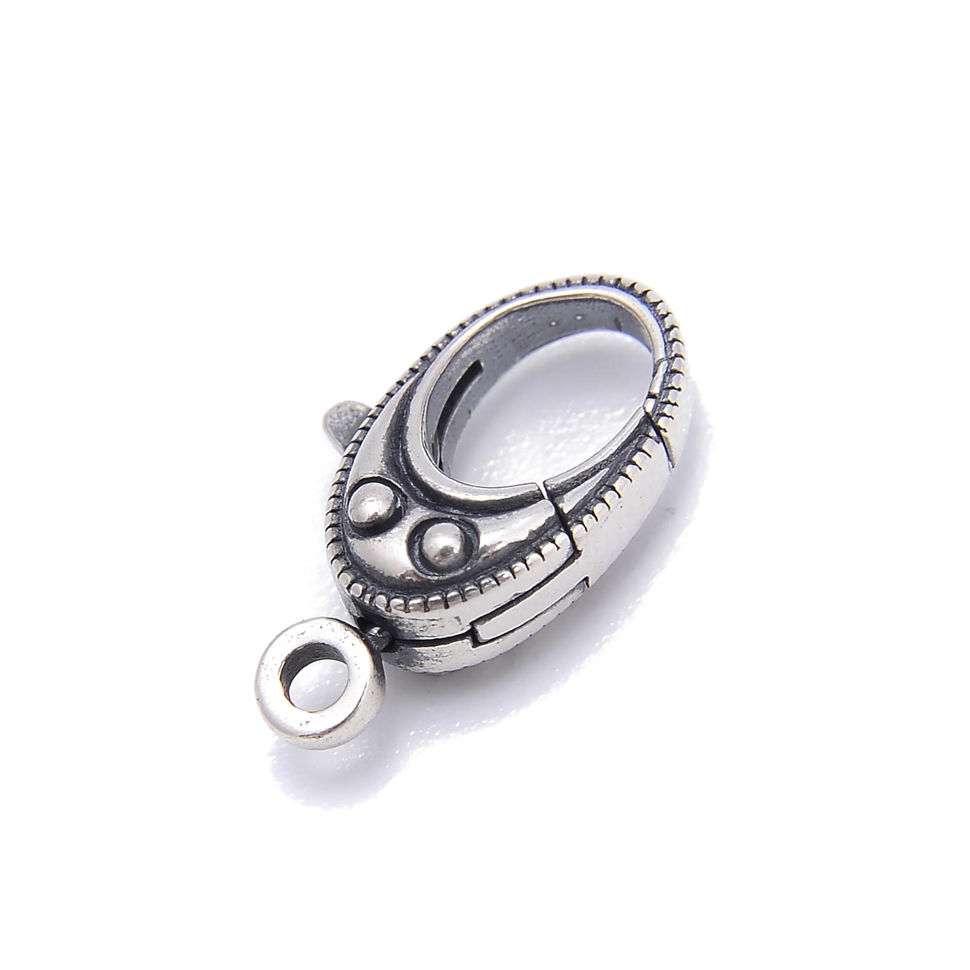 925 Sterling Silver Anti-Silver Color Fish Eye Clasp Size 8.5x14mm 2Pcs Per Bag
