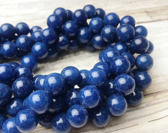 Sapphire Blue Dyed Quartz Smooth Round Beads 4mm 6mm 8mm 10mm 12mm 15.5" Strand