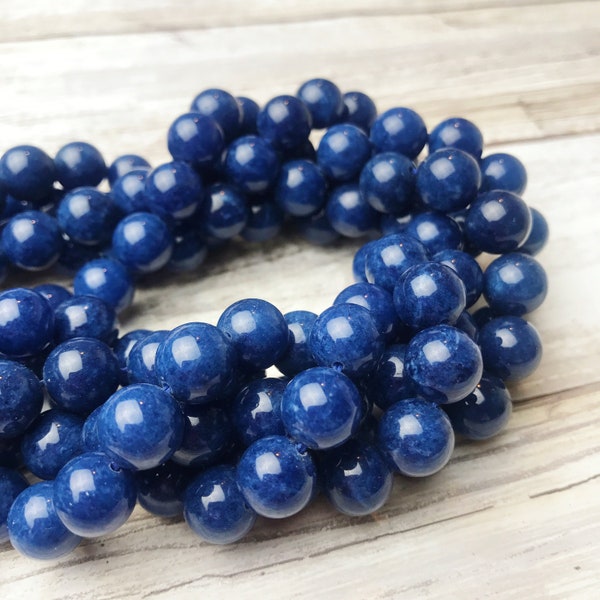 Sapphire Blue Dyed Quartz Smooth Round Beads 4mm 6mm 8mm 10mm 12mm 15.5" Strand
