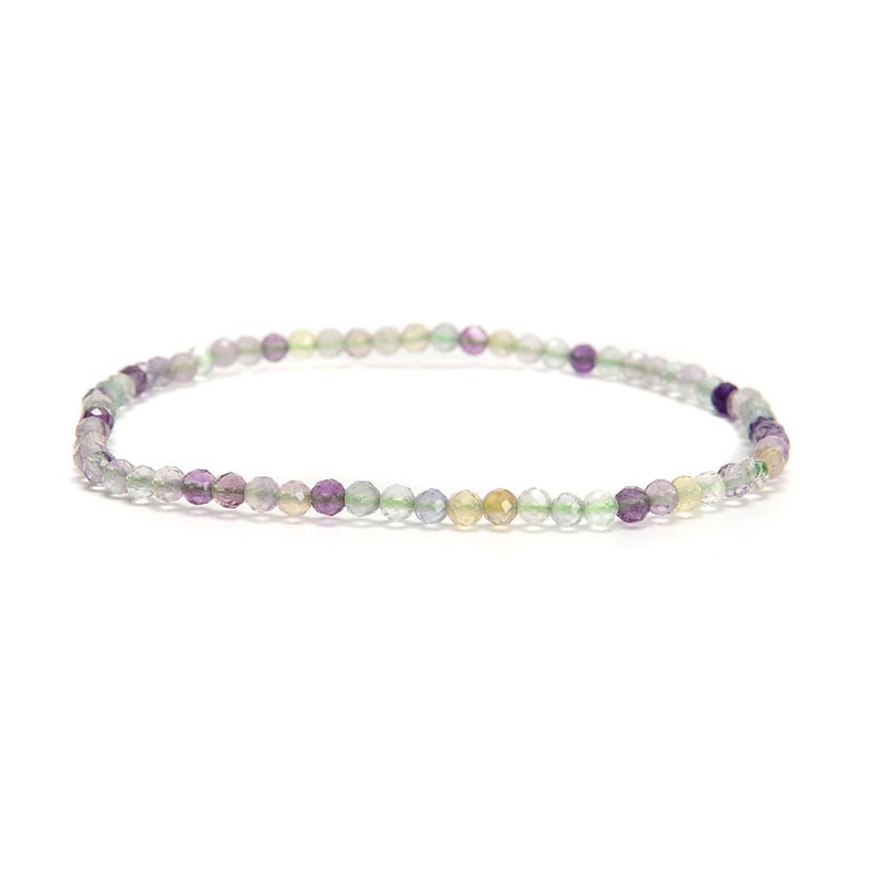 02-Natural Gemstone Faceted Round Beaded Elastic Bracelet 2mm 3mm 4mm 7.5'' Long image 7