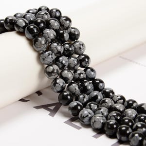 Snowflake Obsidian Smooth Round Beads 2mm 4mm 6mm 8mm 10mm 12mm 15.5&quot; Strand