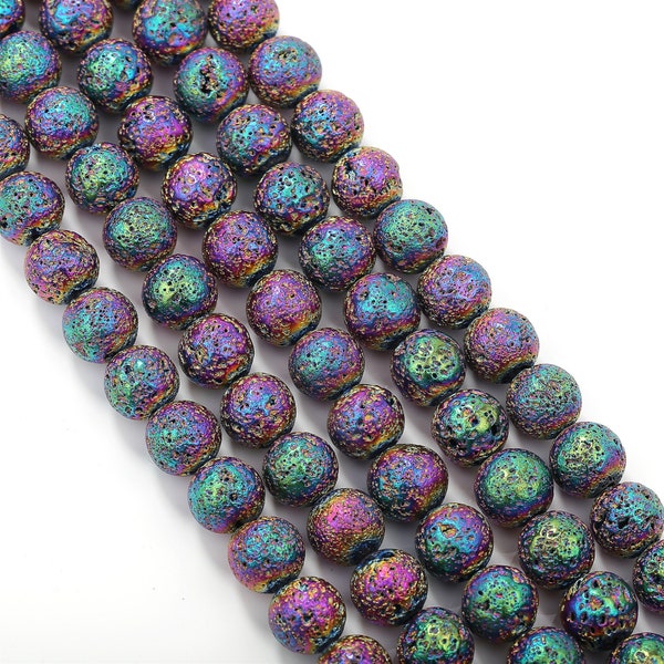 Rainbow Coated Lava Rock Stone Beads 6mm 8mm 10mm 15.5" Strand