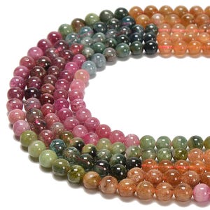 Gradient Multi Color Tourmaline Smooth Round Beads Size 4mm to 6.5mm 18&quot; Strand