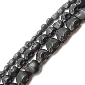 Black Howlite Turquoise Skull Beads 6x8mm 8x10mm 10x12mm 15.5" Strand image 1