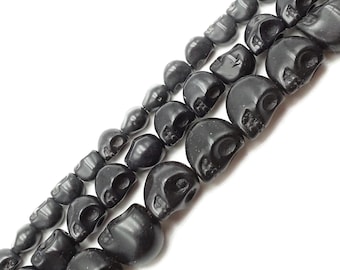 Black Howlite Turquoise Skull Beads 6x8mm 8x10mm 10x12mm 15.5" Strand