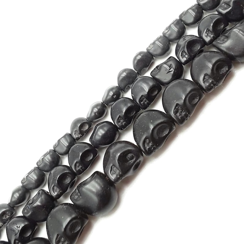 Black Howlite Turquoise Skull Beads 6x8mm 8x10mm 10x12mm 15.5" Strand image 1