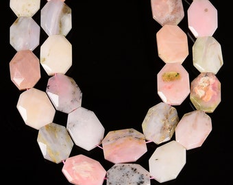 Natural Pink Opal Faceted Octagon Slice Beads 20x25mm 22x30mm 25x35mm 15.5'' Std