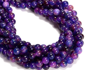 Purple Galaxy Dyed Jade Smooth Round Beads Size 6mm 8mm 10mm 15.5'' Strand