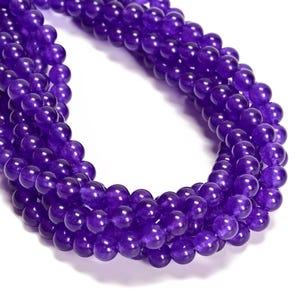 Dark Purple Dyed Jade Smooth Round Beads 4mm 6mm 8mm 10mm 15.5&quot; Strand