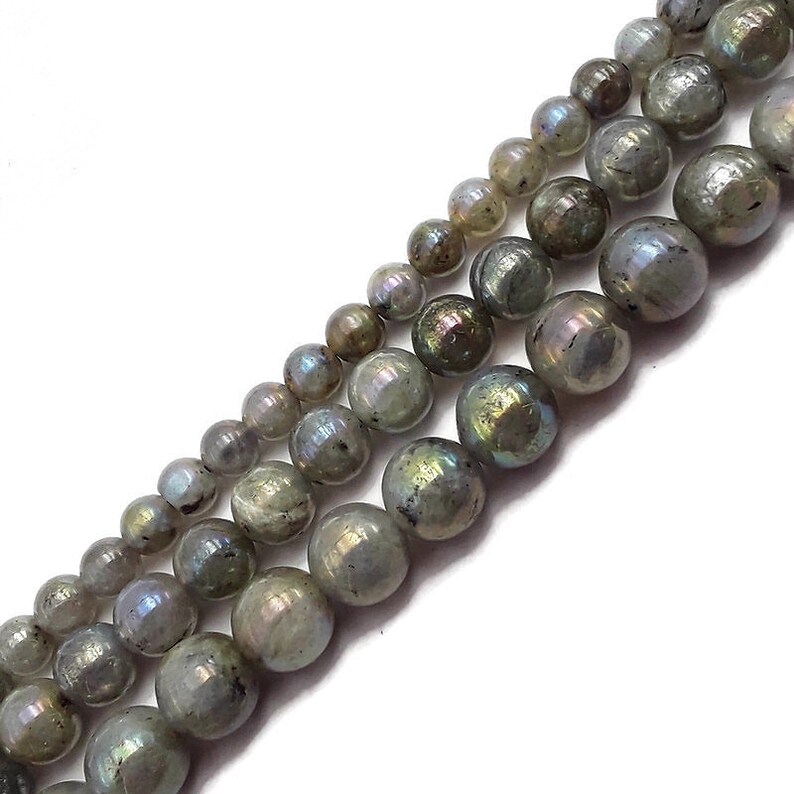 AB Coated Labradorite Smooth Round Beads 6mm 8mm 10mm 15.5 Strand