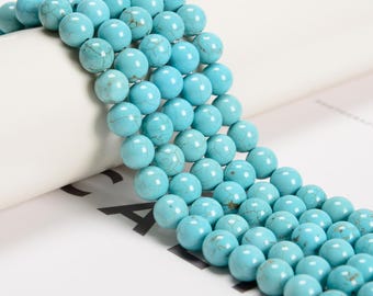 Blue Turquoise Smooth Round Beads 6mm 8mm 10mm 12mm 15.5&quot; Strand